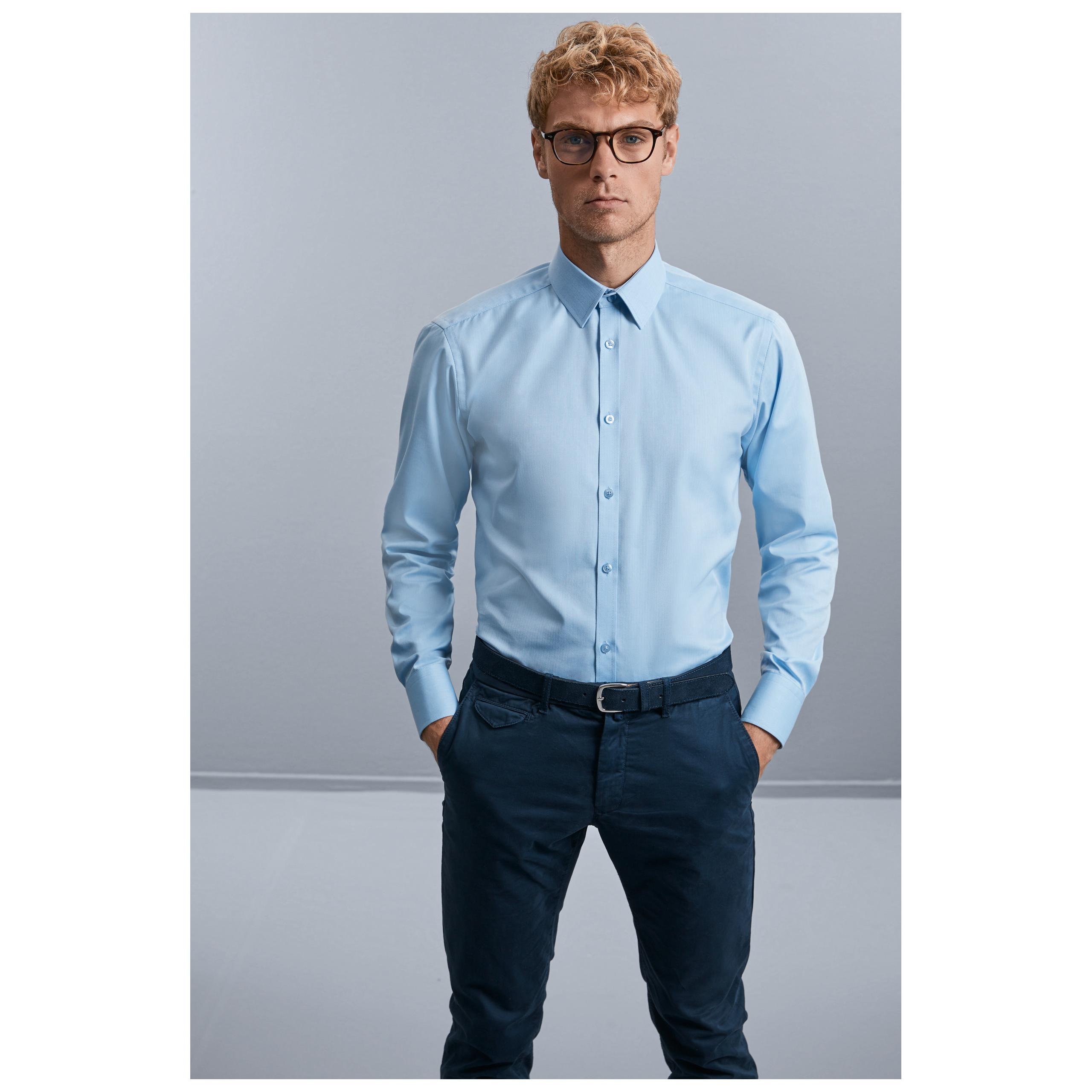 Russell - CHEMISE HOMME MANCHE LONGUES À CHEVRONS - Light Blue - S