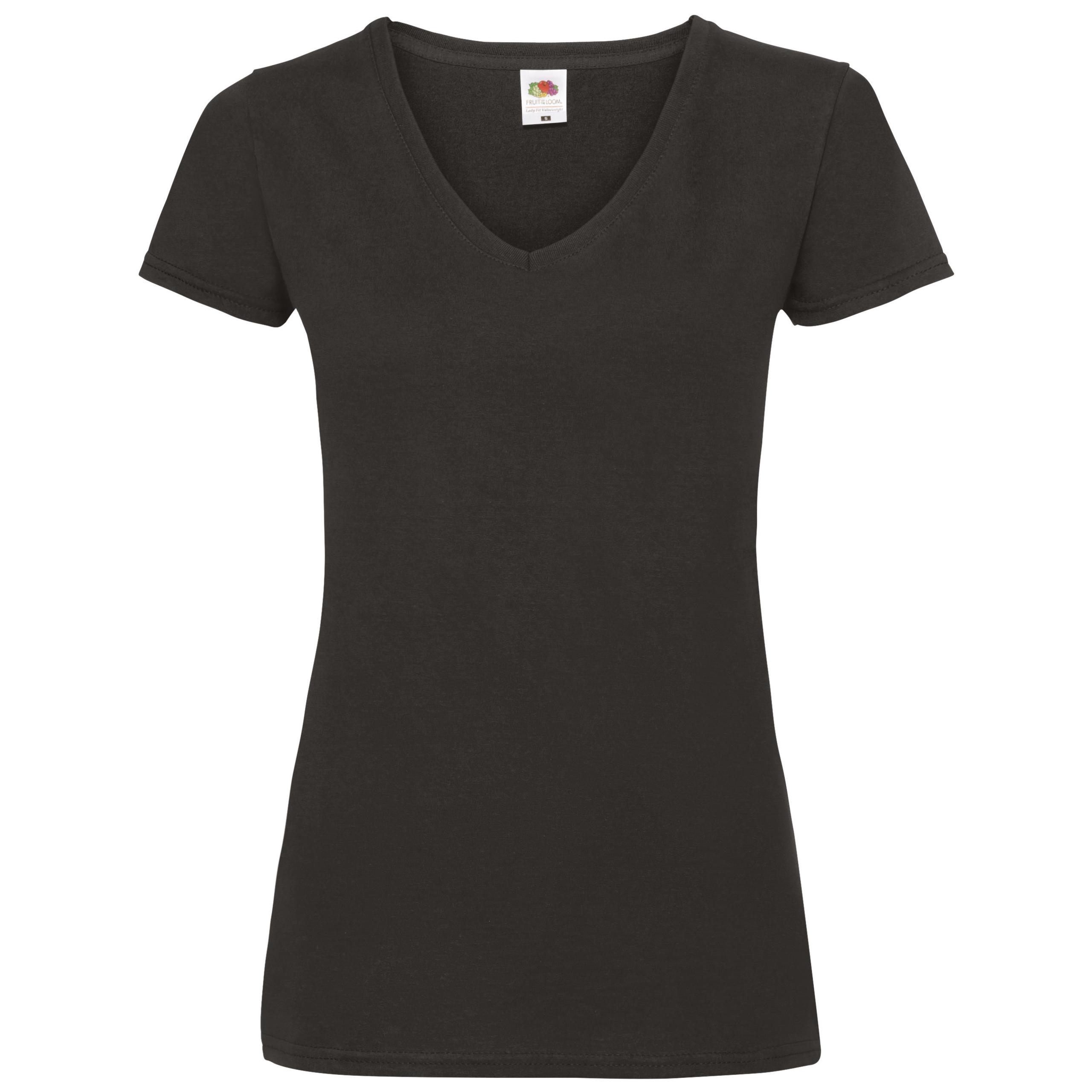 Fruit of the Loom - T-SHIRT FEMME COL V VALUEWEIGHT (61-398-0) - Black - XS