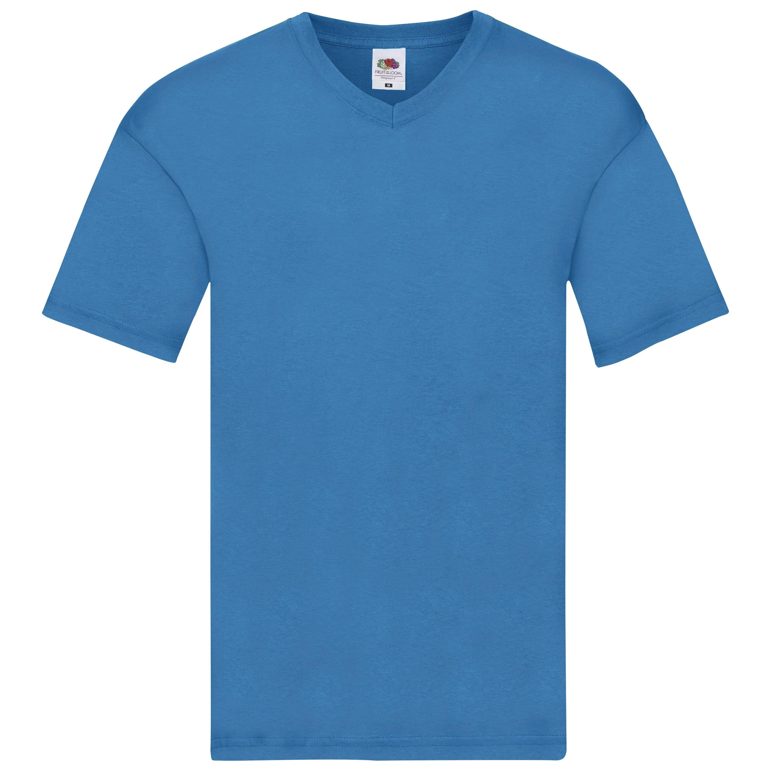 Fruit of the Loom - T-shirt col V Original-T - Azur Blue - 3XL