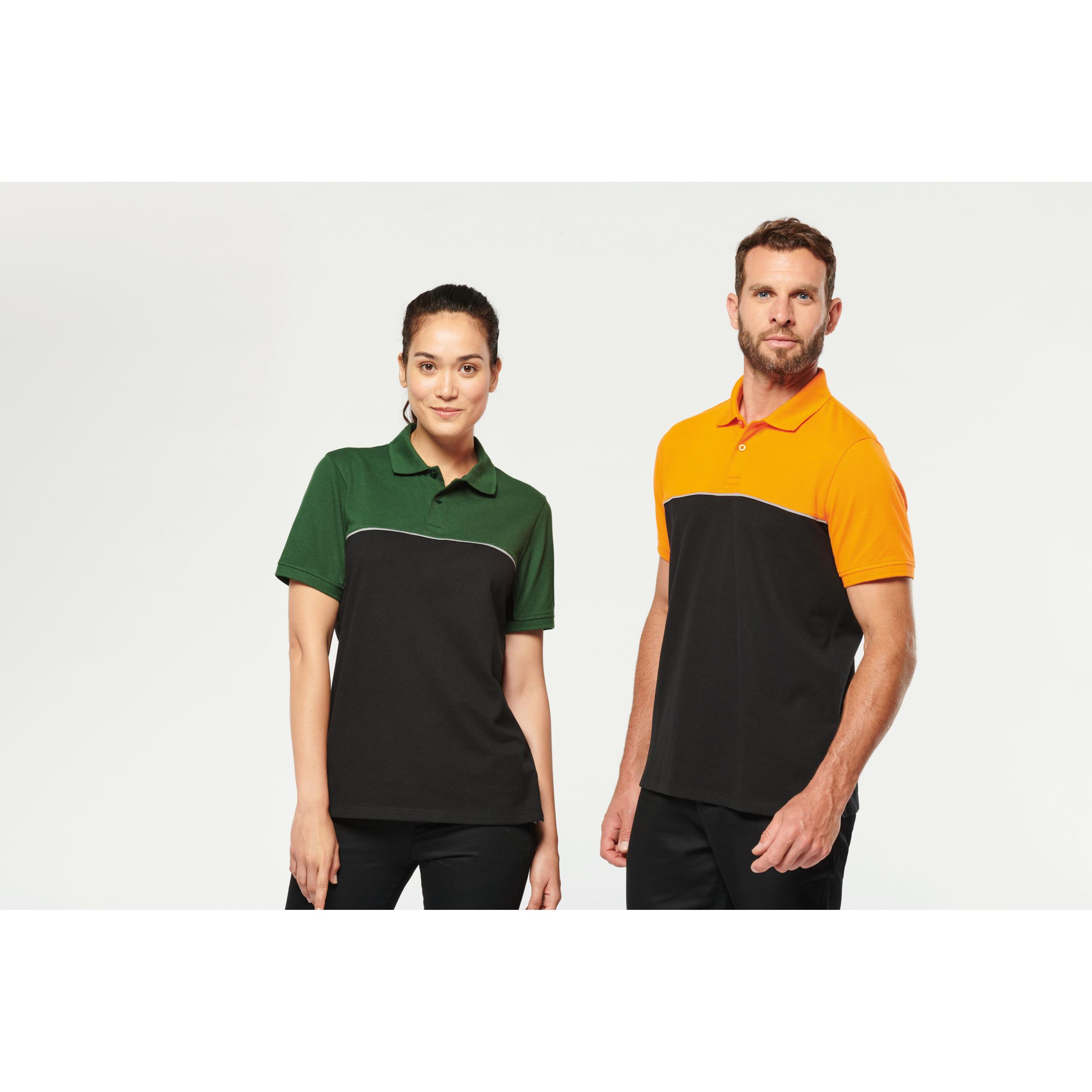 WK. Designed To Work - Polo bicolore écoresponsable manches courtes unisexe - Black / Forest Green - 3XL