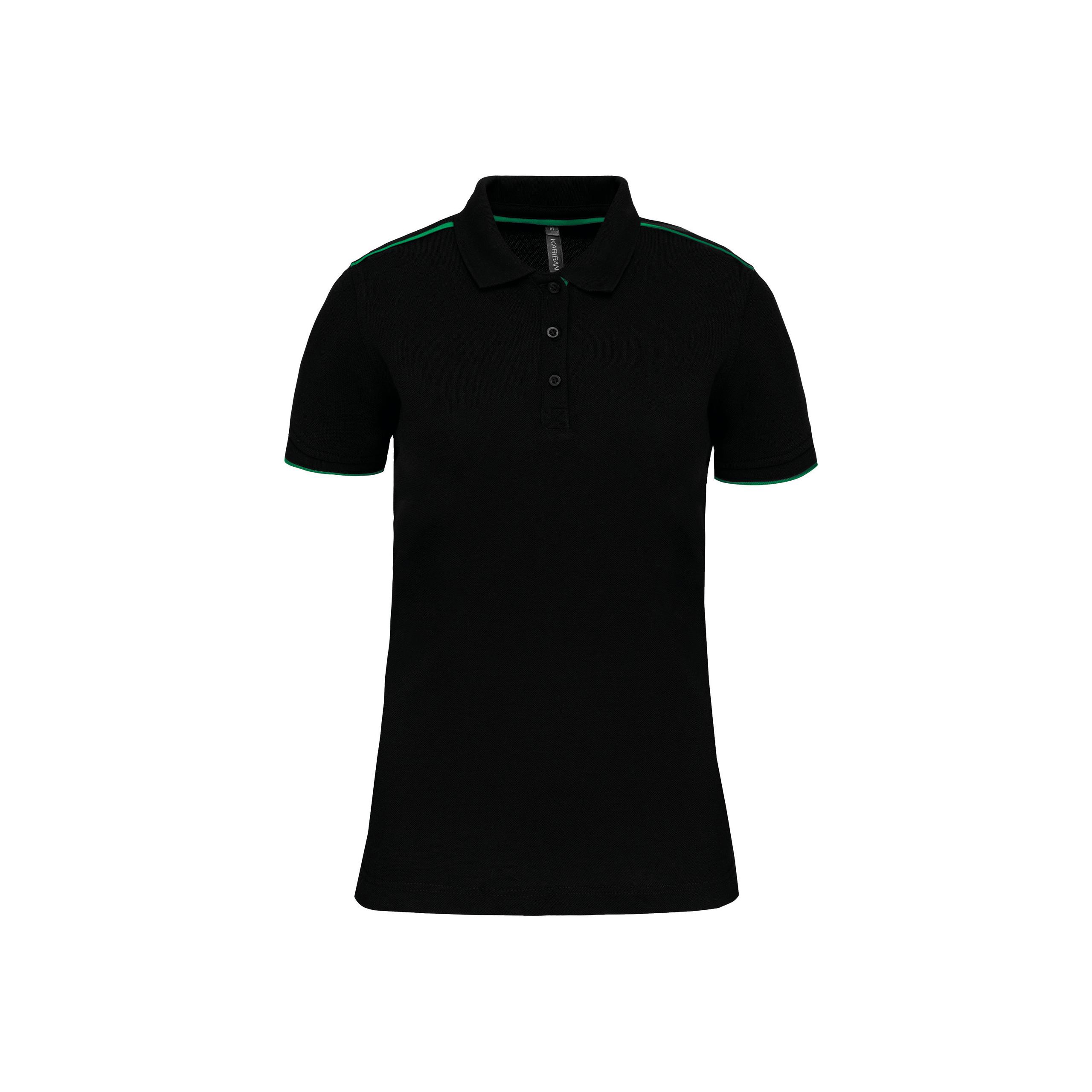 WK. Designed To Work - Polo DayToDay contrasté manches courtes femme - Black / Kelly Green - XS