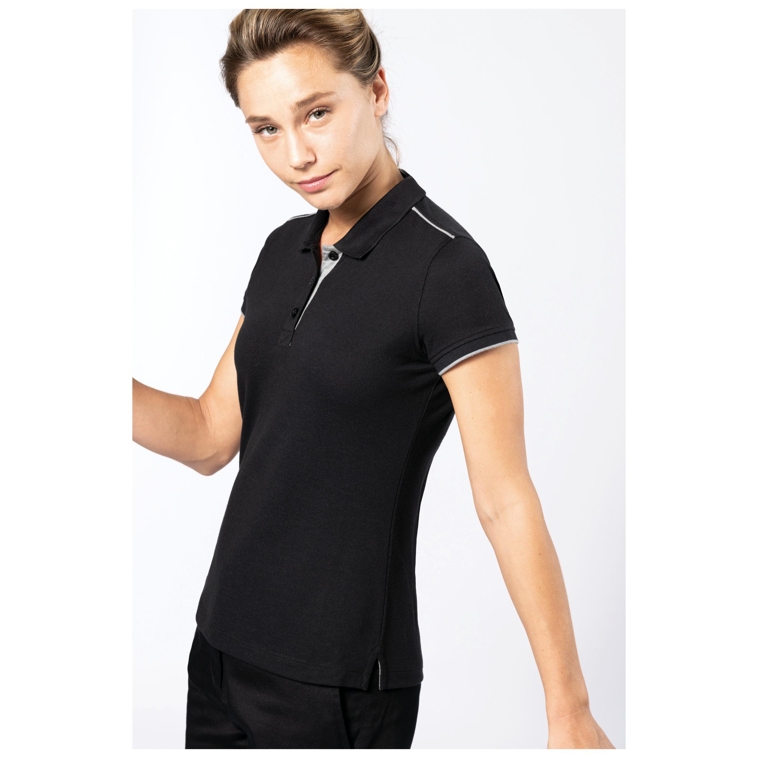 WK. Designed To Work - Polo DayToDay contrasté manches courtes femme - Black / Kelly Green - XS