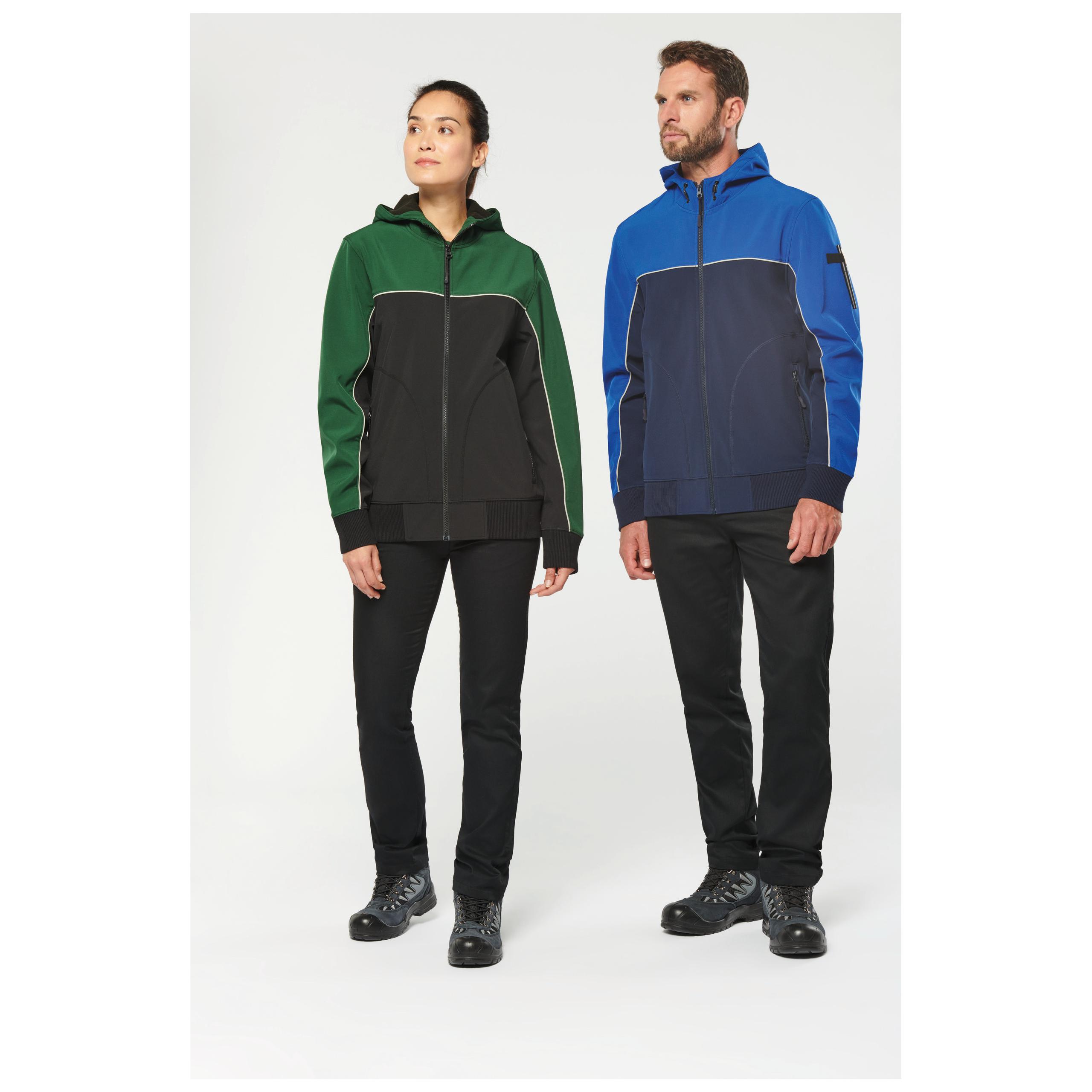 WK. Designed To Work - Veste softshell 3 couches bicolore BIONIC-FINISH® ECO unisexe - Black / Forest Green - XS