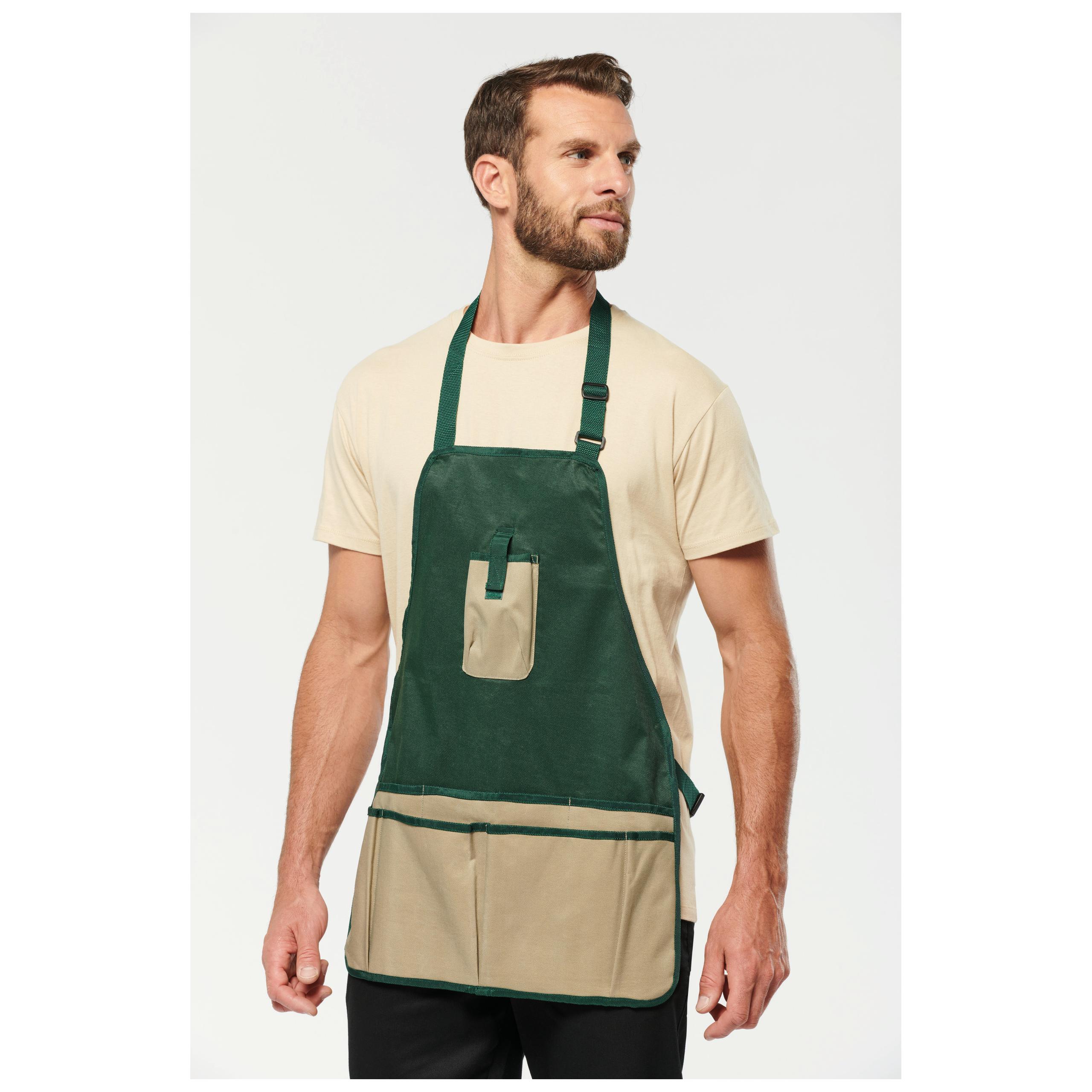 WK. Designed To Work - Tablier de jardinier imperméable écoresponsable unisexe - Bottle Green / Beige - One Size