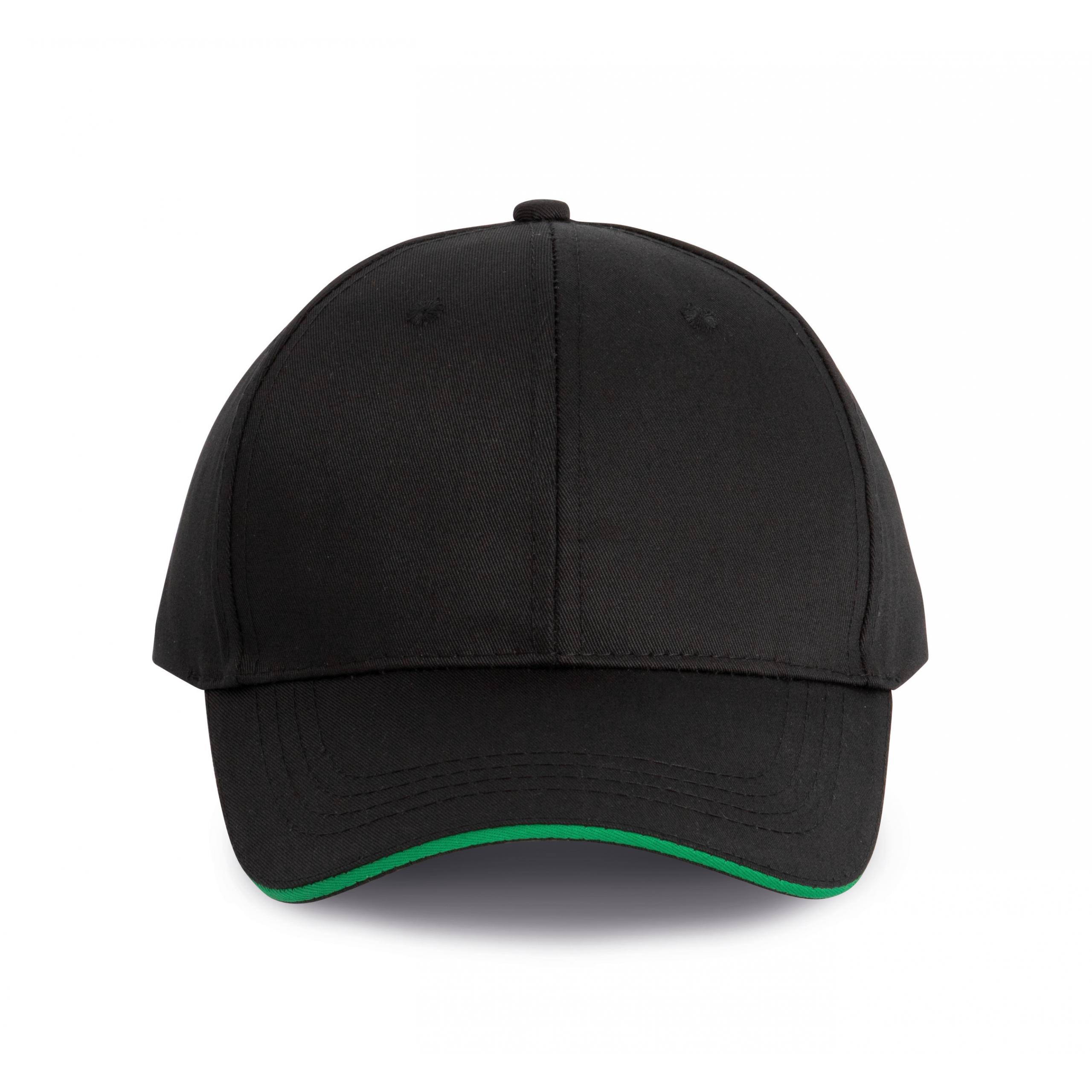 WK. Designed To Work - Casquette sandwich contrasté 6 panneaux Oeko-Tex - Black / Kelly Green - One Size