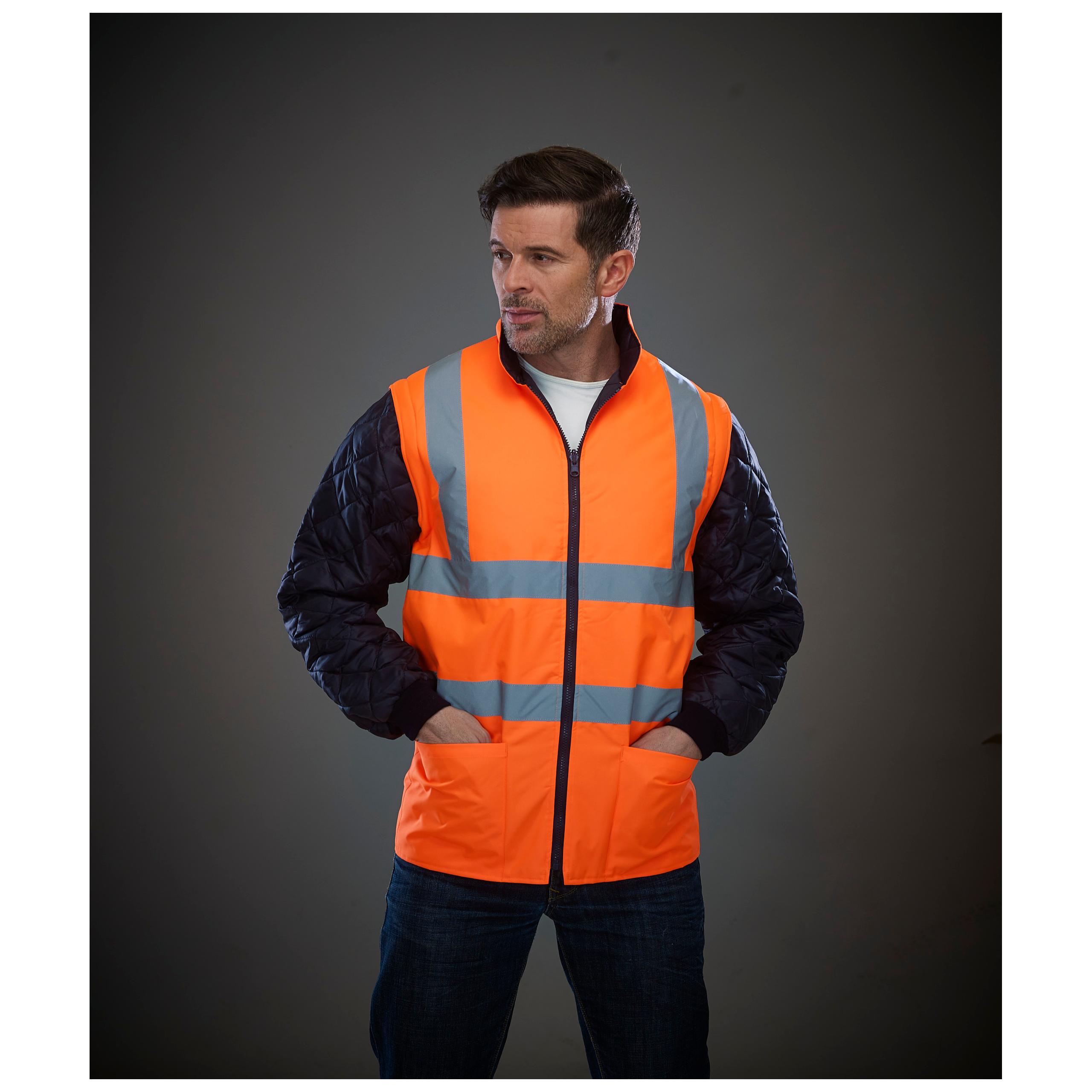 Yoko - Veste matelassée haute visibilité avec manches détachables - Hi Vis Orange / Navy - S