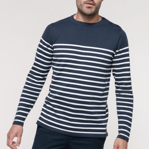 Striped Navy / Off White - S